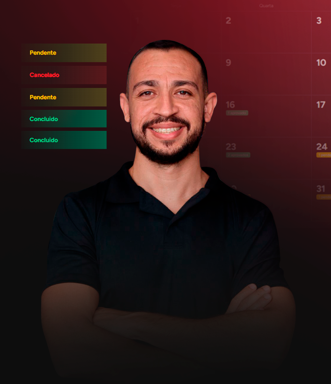 Homem sorrindo com interface de agendamento